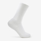 Studio view of Thorlo Moderate Cushion Crew Walking Socks in white. Viewed from the side. Style  WX .